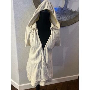 Y2K Rusty Short Sleeve Hoodie Cream Floral babydoll Pocket Casual junior XL